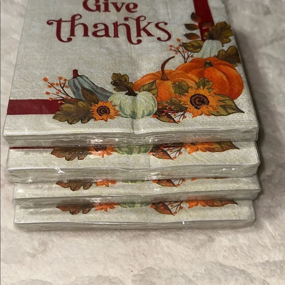 Greenbrier Give Thanks Thanksgiving Square Shaped Napkins 24 x 4 packs